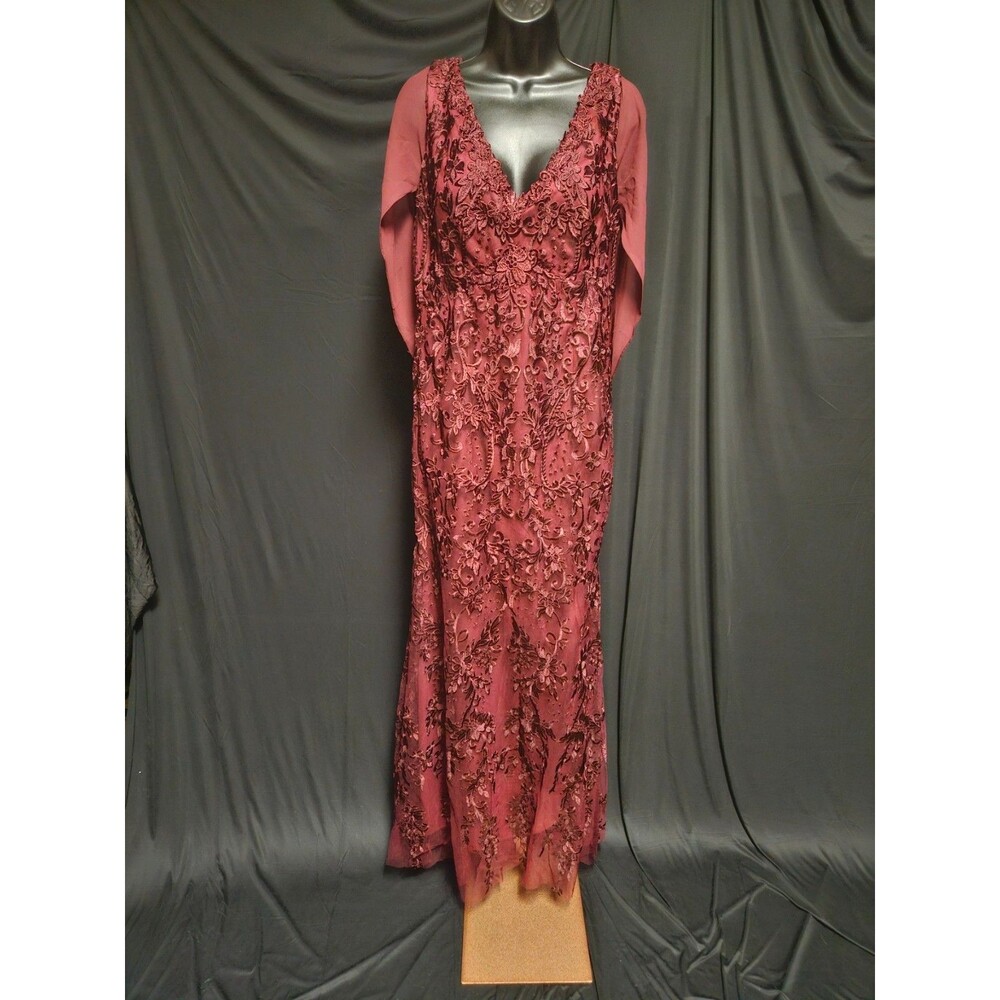 EXQUISITE SIZE 14 WINE LACE ZIPPER BACK COWL BACK FORMAL GOWN NWT PROM/WEDDING